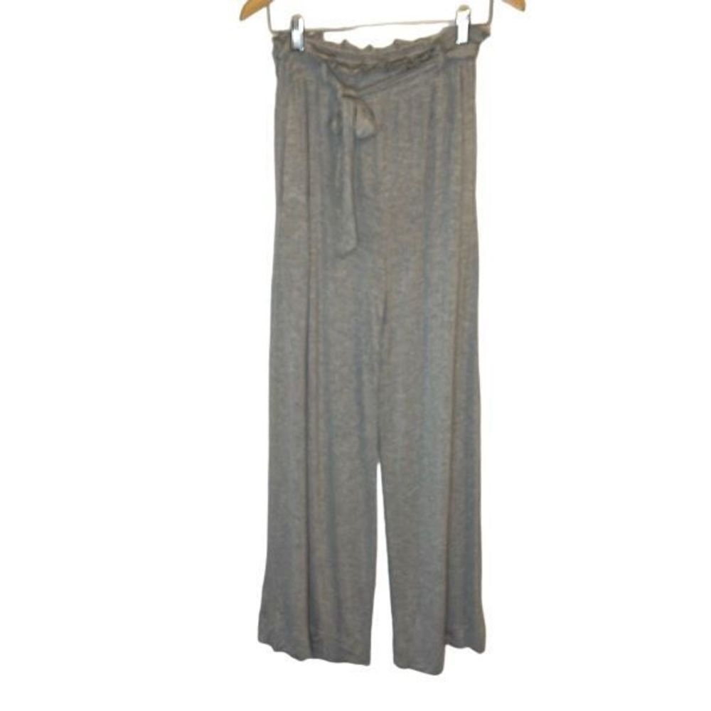 Chaser High Paper Bag Waist Palazzo Stretch Pants w/Tie Pull-On Size Medium Gray